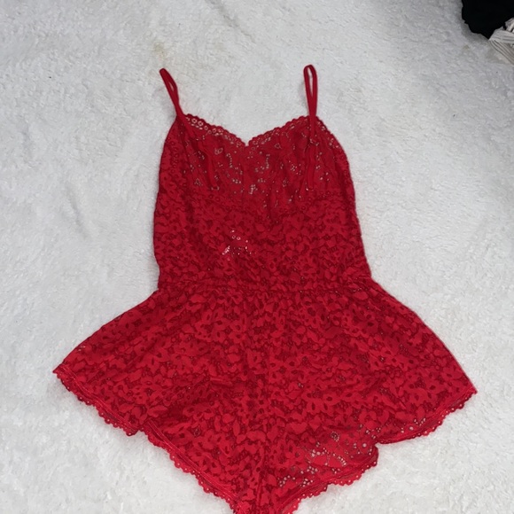 Crimson Red All Lace Romper - Picture 1 of 8